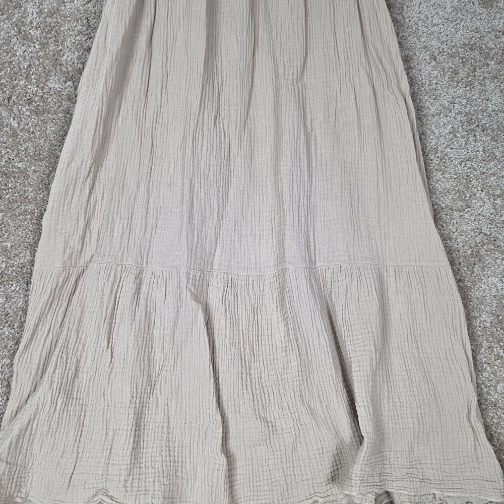 CJLA Carly Jean Los Angeles Crinkle Gauze Tiered Maxi Dress Beige M - Picture 4 of 9